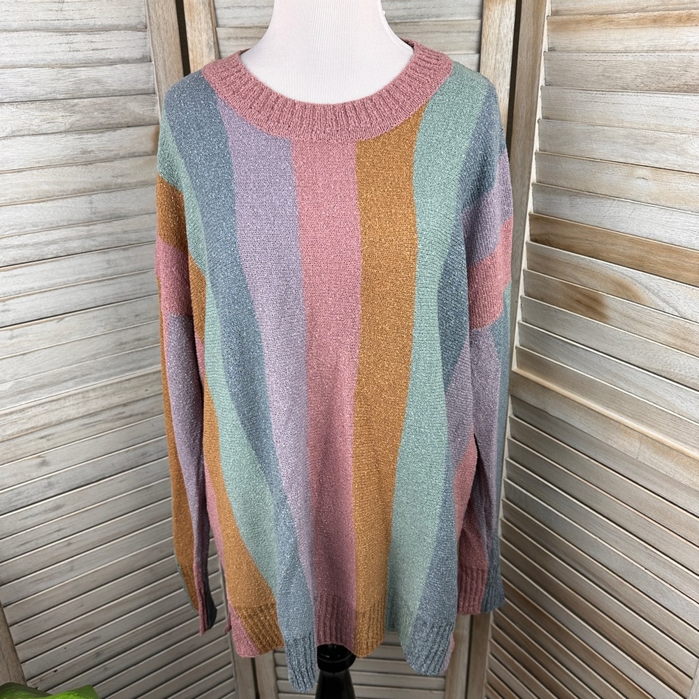 Show Your Mumu Boho Rainbow Stripe Oversized Sweater Size Medium